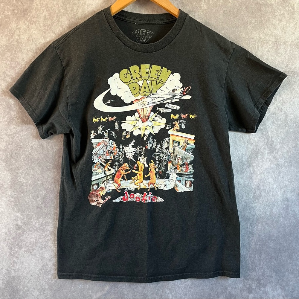 Green Day Dookie Shirt Sz Medium Rock Band Music Album Graphic Vintage 90s Black